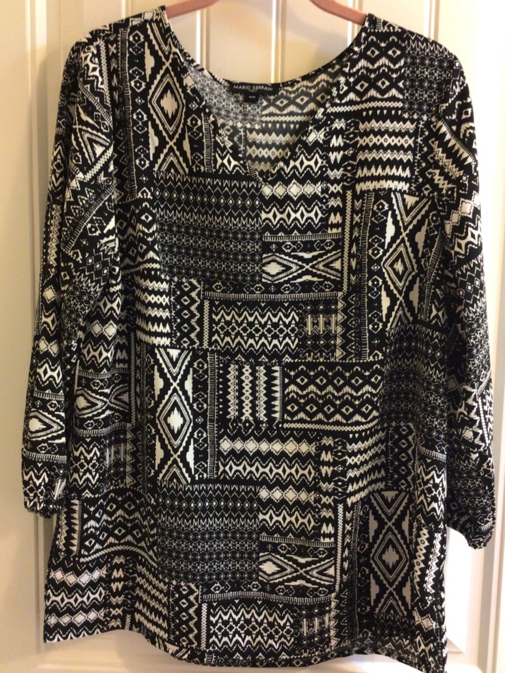 Mario Serrani Italy Black and White Patchwork Geometric Blouse Sz M